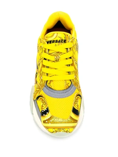 Shop Versace Squalo Baroque Print Sneakers In Yellow