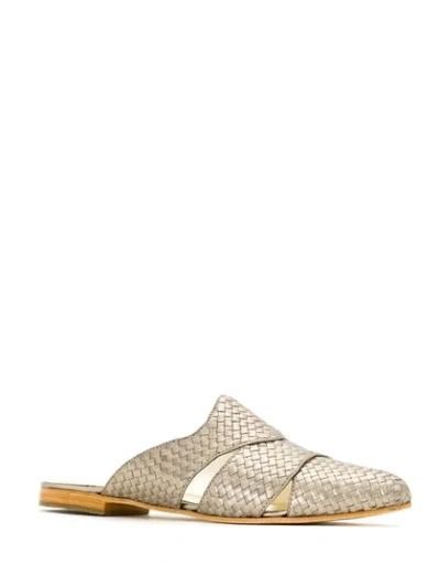 SARAH CHOFAKIAN WOVEN METALLIC MULES 