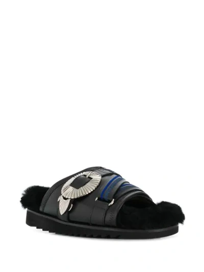 Shop Toga Fur Trim Slides In Black