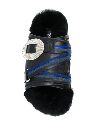Shop Toga Fur Trim Slides In Black