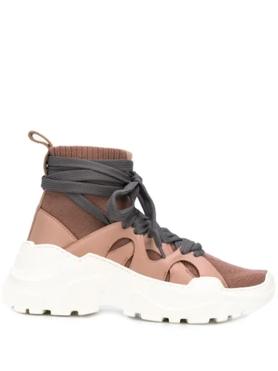 Shop Agnona High Top Sock-style Sneakers In Neutrals