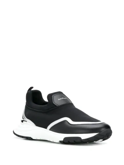 Shop Ferragamo Leather And Fabric Slip-on Sneakers In Nero