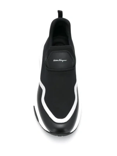 Shop Ferragamo Leather And Fabric Slip-on Sneakers In Nero