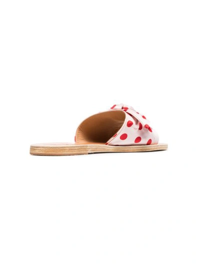 Shop Ancient Greek Sandals Pink And Red Taygete Polka Dot Satin Bow Slides