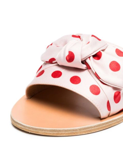 Shop Ancient Greek Sandals Pink And Red Taygete Polka Dot Satin Bow Slides