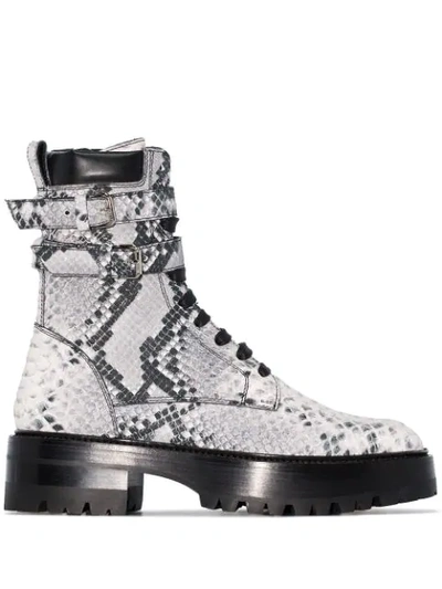 Shop Amiri Snake-embossed Combat Boots In Grey