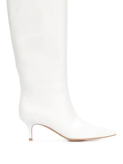 Shop Gianvito Rossi Pointed Toe Knee Length Boots In White