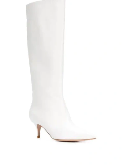 Shop Gianvito Rossi Pointed Toe Knee Length Boots In White