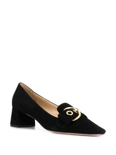 Shop Prada Buckled Heeled Loafers In Black