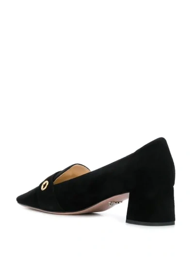 Shop Prada Buckled Heeled Loafers In Black