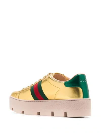 Shop Gucci Ace Embroidered Platform Sneakers In Gold