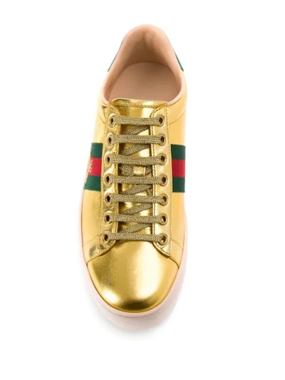 Shop Gucci Ace Embroidered Platform Sneakers In Gold
