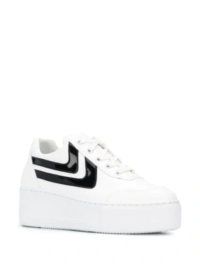 Shop Joshua Sanders Patent Stripe Trainers In White