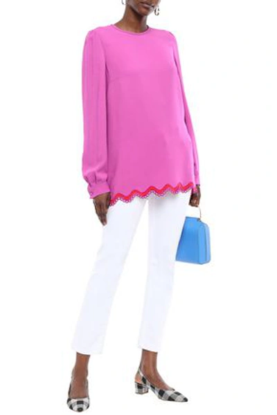 Shop Emilio Pucci Crochet-trimmed Crepe De Chine Top In Pink