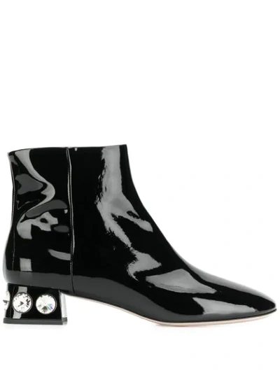 MIU MIU CRYSTAL EMBELLISHED ANKLE BOOTS - 黑色