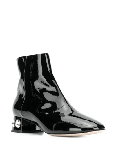 MIU MIU CRYSTAL EMBELLISHED ANKLE BOOTS - 黑色