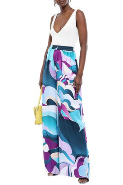 Shop Emilio Pucci Woman Printed Twill Wide-leg Pants Multicolor