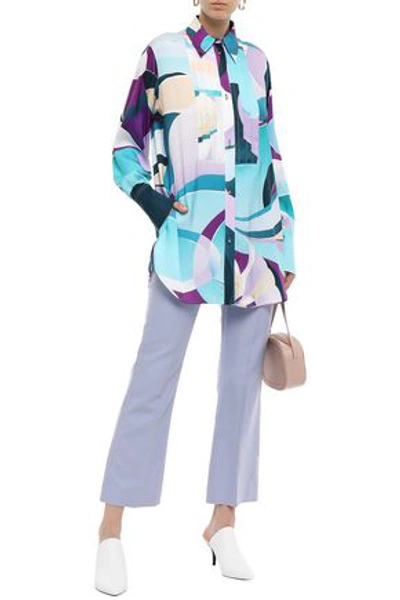 Shop Emilio Pucci Pintucked Printed Twill Shirt In Turquoise