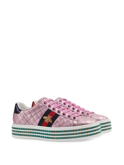 Shop Gucci Ace Sneaker With Crystals In Pink