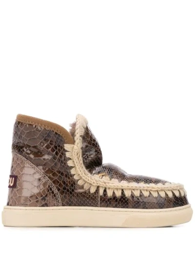 Shop Mou Woven Detail Boots In Brown