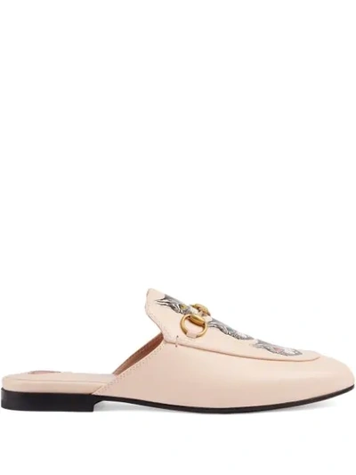 Shop Gucci Princetown Leather Slipper With Mystic Cat In Neutrals