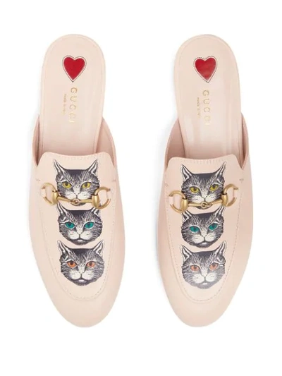 Shop Gucci Princetown Leather Slipper With Mystic Cat In Neutrals
