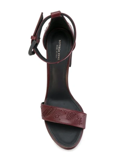 Shop Bottega Veneta Intrecciato Block Heel Sandals In Red