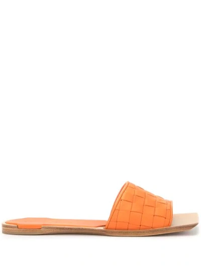 Shop Bottega Veneta Squared Toe Flat Sandals In Orange