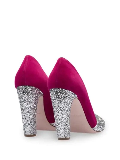 Shop Miu Miu Glitter Peep Toe Pumps In F0bjx Silver + Dalia Pink