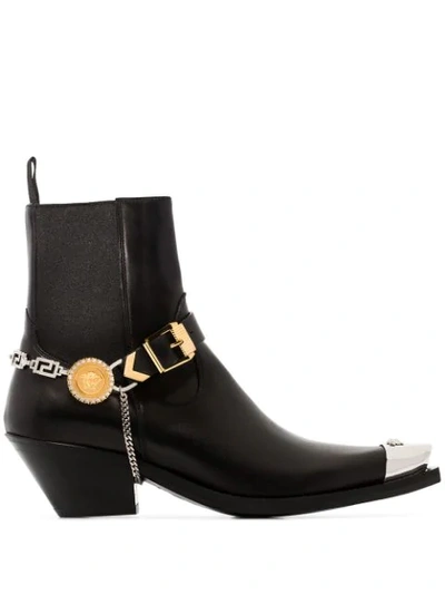 Shop Versace Medusa Steel-toe Ankle Boots In Black