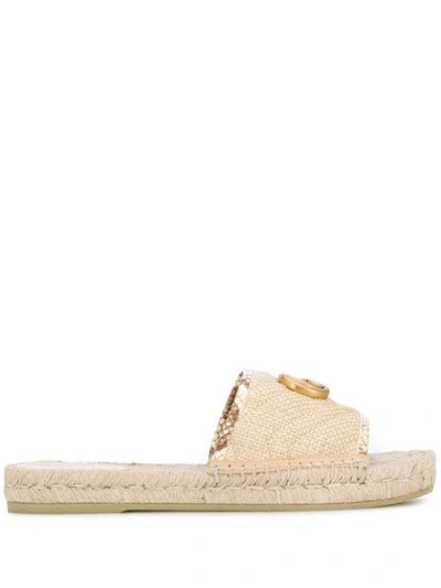 Shop Gucci Gg Snakeskin Trimmed Espadrilles In Neutrals