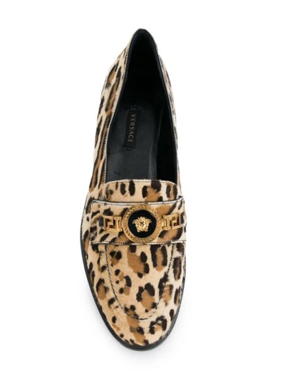 Shop Versace Medusa Leopard Loafers - Neutrals