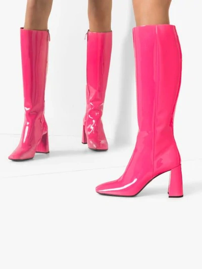 Shop Prada Knee-high Mid-heel Boots In Pink