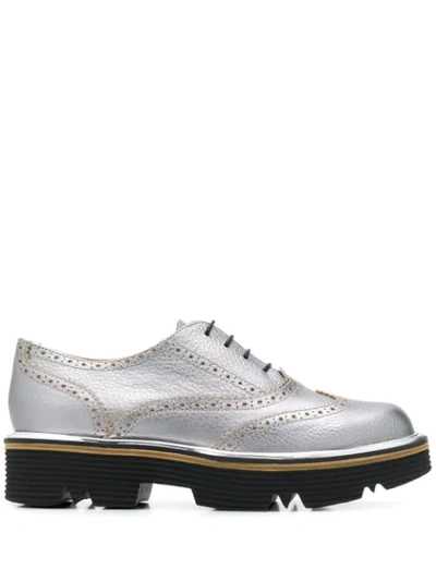 Shop Pollini Studded Brogues In Silver