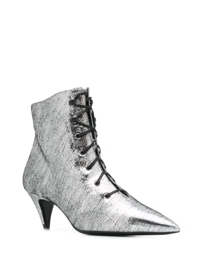 Saint Laurent Charlotte Metallic Lace-up Booties In Silver