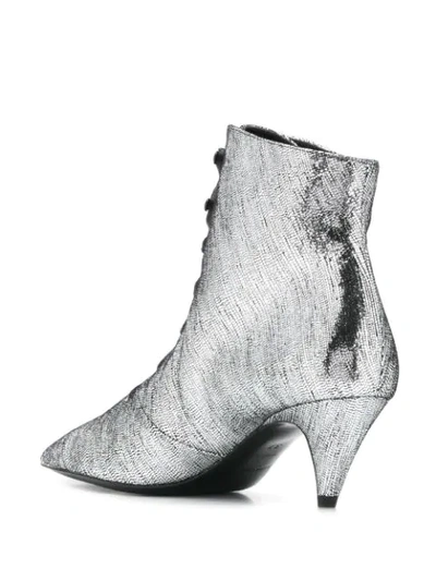 Saint Laurent Charlotte Metallic Lace-up Booties In Silver