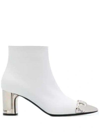 Shop Casadei Metallic Heel Ankle Boots In White