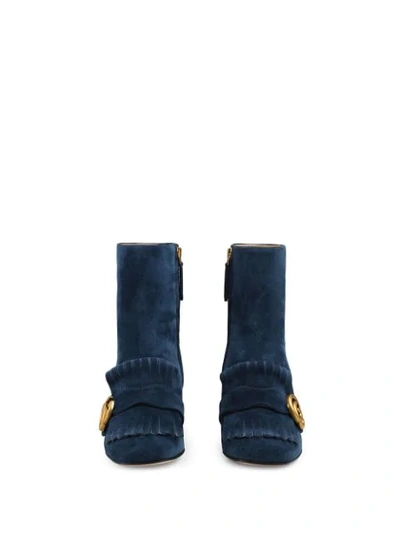Shop Gucci Suede Ankle Boot With Double G In Blue