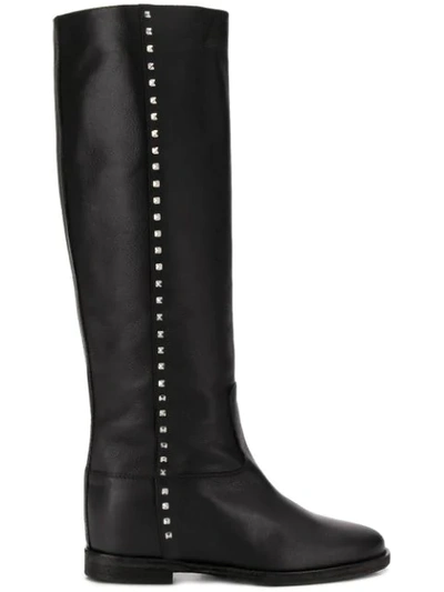 Via Roma 15 Studded Riding Boots - Black In Black