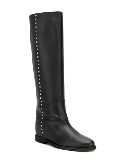 Via Roma 15 Studded Riding Boots - Black In Black