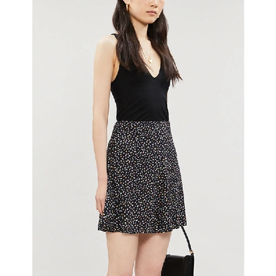 Shop Reformation Flounce Polka Dot-print Crepe Mini Skirt In Confetti