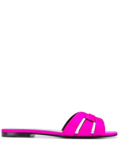 Shop Saint Laurent Tribute Open-toe Flat Mules In Purple