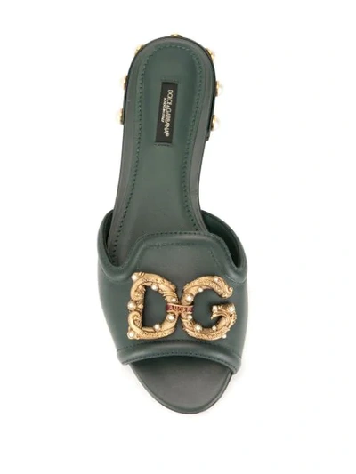 Shop Dolce & Gabbana Flat Embellished Slides In Green