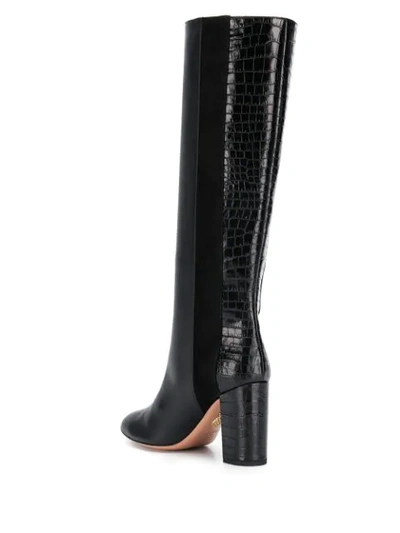 Aquazzura Women's Eaton Knee-high Croc-embossed Leather & Suede Boots In Black