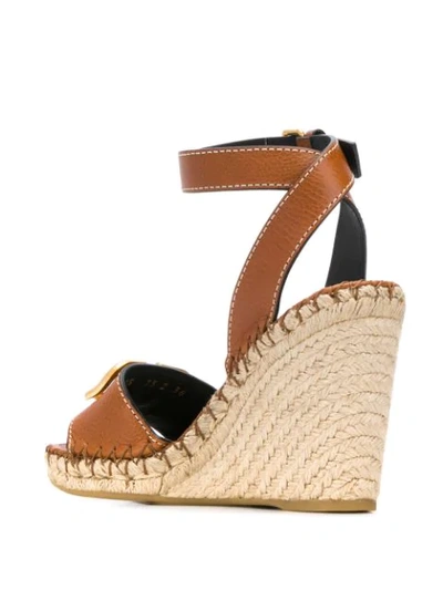 Shop Valentino Vlogo Wedge Sandals In Brown