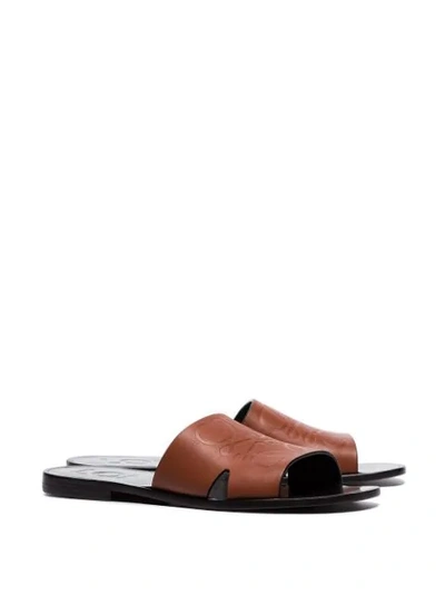 LOEWE BLACK ANAGRAM LOGO STAMP LEATHER SANDALS - 棕色