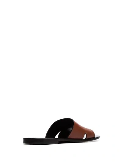 LOEWE BLACK ANAGRAM LOGO STAMP LEATHER SANDALS - 棕色