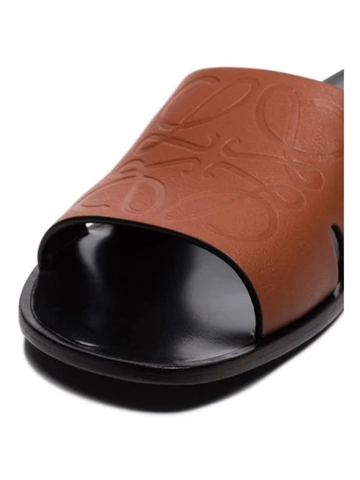Shop Loewe Brown Anagram Logo Stamp Leather Sandals