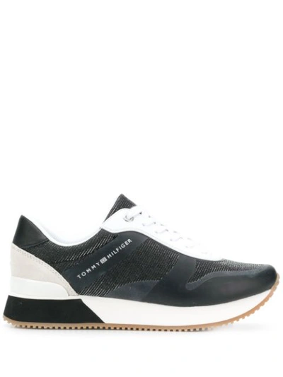 Shop Tommy Hilfiger Contrast Sole Sneakers In Black