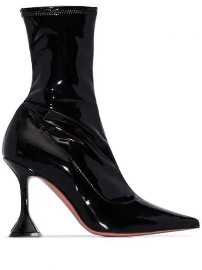 Shop Amina Muaddi High-shine Heeled Ankle Boots In Black